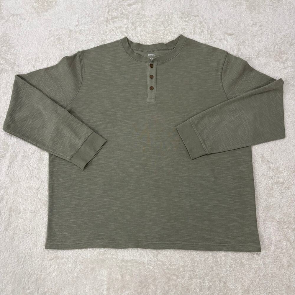 Sonoma Goods For Life Mens XXL Olive Green Henley Long Sleeve Shirt Cotton Blend